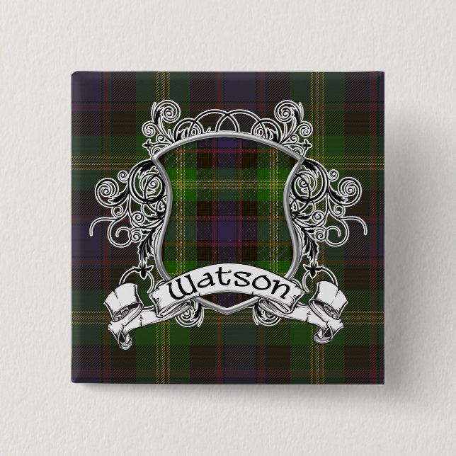 Watson Tartan Shield 2 Inch Square Button (Front)