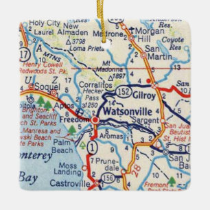 Watsonville CA Vintage Map Ceramic Ornament