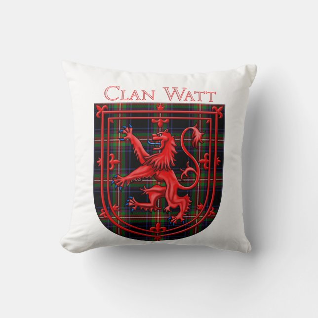 Watt Tartan Scottish Plaid Lion Rampant Throw Pillow (Front)
