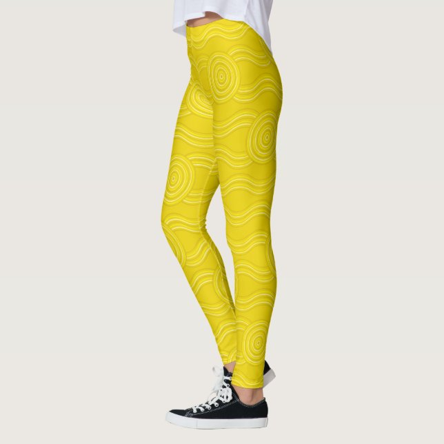 Wattle Australian Dreamtime River Pattern Leggings (Left)