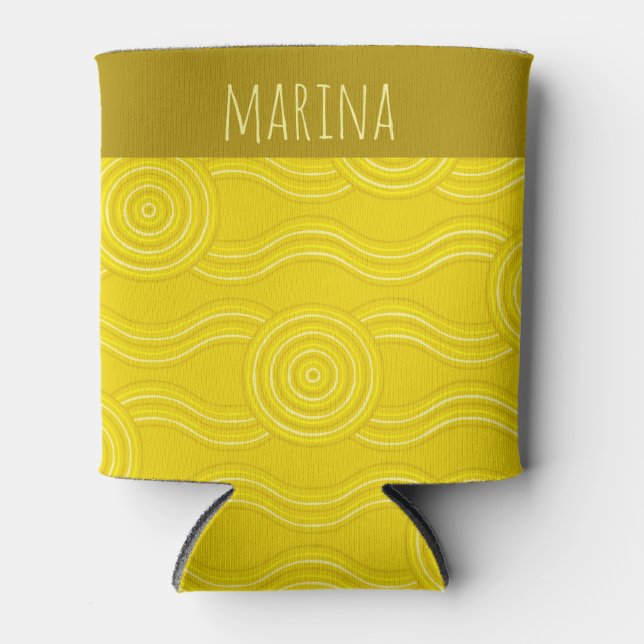 Wattle Customizable Name Australian Dreamtime Can Cooler (Front)