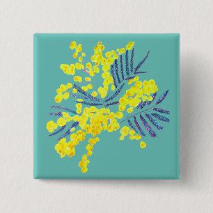 Wattle Mimosa yellow flower art Australia 2 Inch Square Button