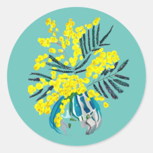 Wattle Mimosa yellow flower art Australia Classic Round Sticker