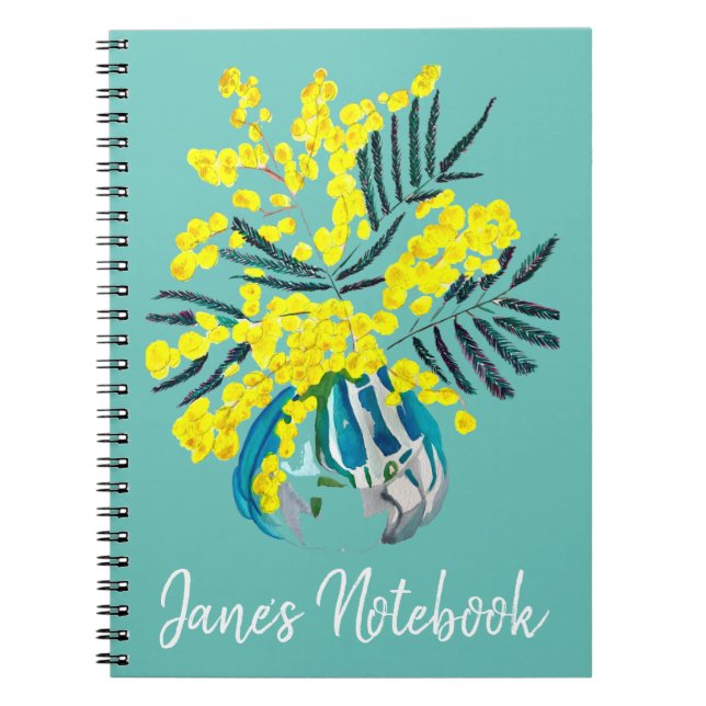 Wattle Mimosa yellow flower art Australia Notebook (Front)