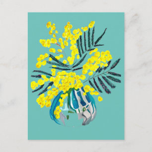 Wattle Mimosa yellow flower art Australia Postcard
