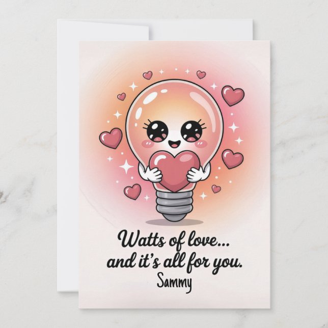 Watts of Love – Cute Pun eCard for | Editable Holiday Card (Front)