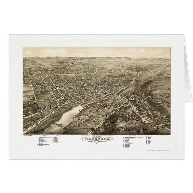 Waukesha, carte panoramique de WI - 1880 (Devant horizontal)