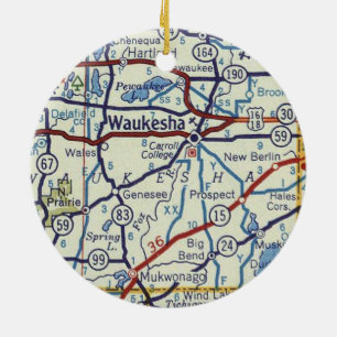 Waukesha Vintage Map Ceramic Ornament