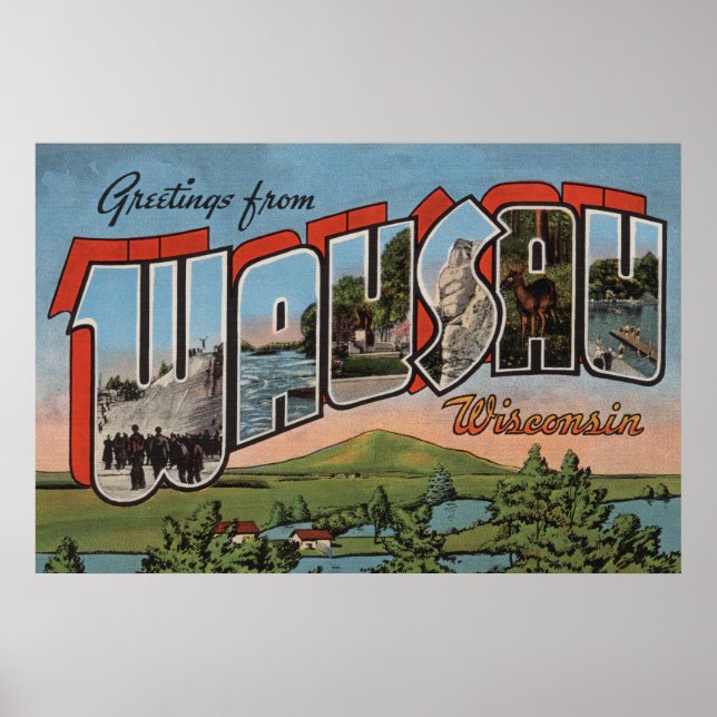 Wausau, Wisconsin - Large Letter Scenes Poster (Front)