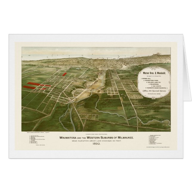 Wauwatosa, carte panoramique de WI - 1892 (Devant horizontal)