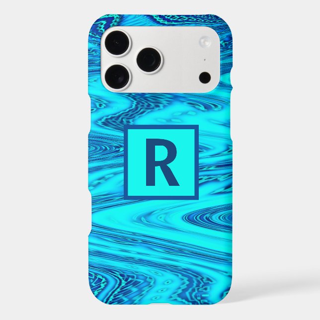 Wave Abstract Monogram Initials Blue Patterns (Back)