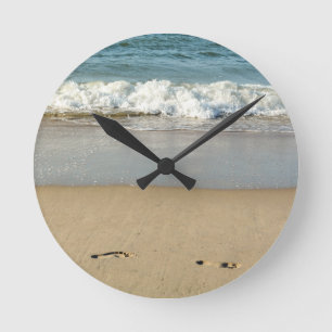 Wave and Footprints  - Round Clock