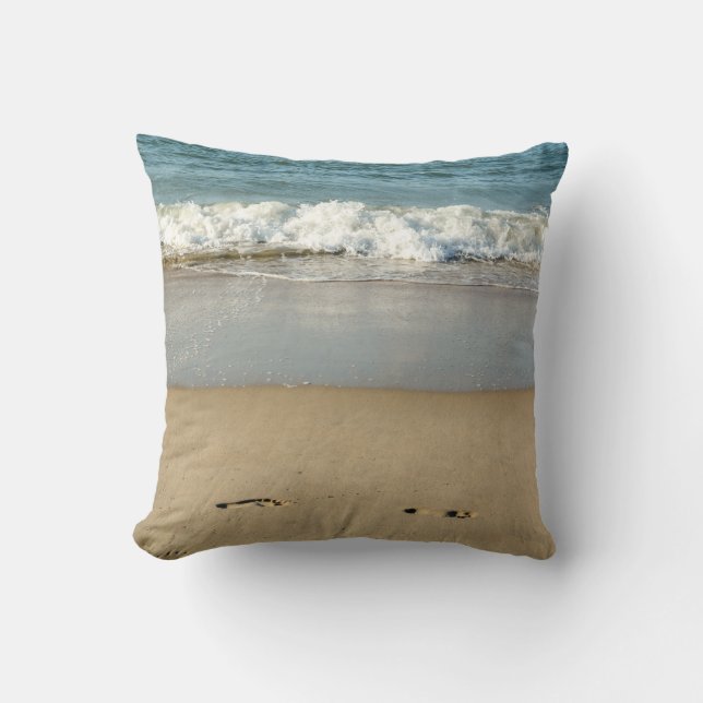 Wave and Footprints  - Throw Pillow (Front)