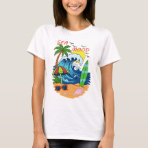 Wave and Palm Tree Women's T-Shirt