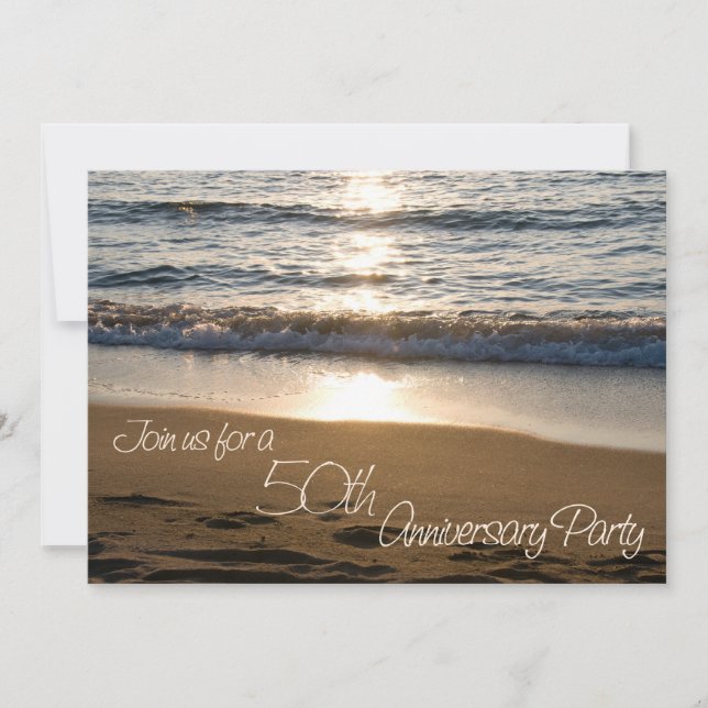 Wave at Sunset 50th Anniversary Invitation Card (Front)