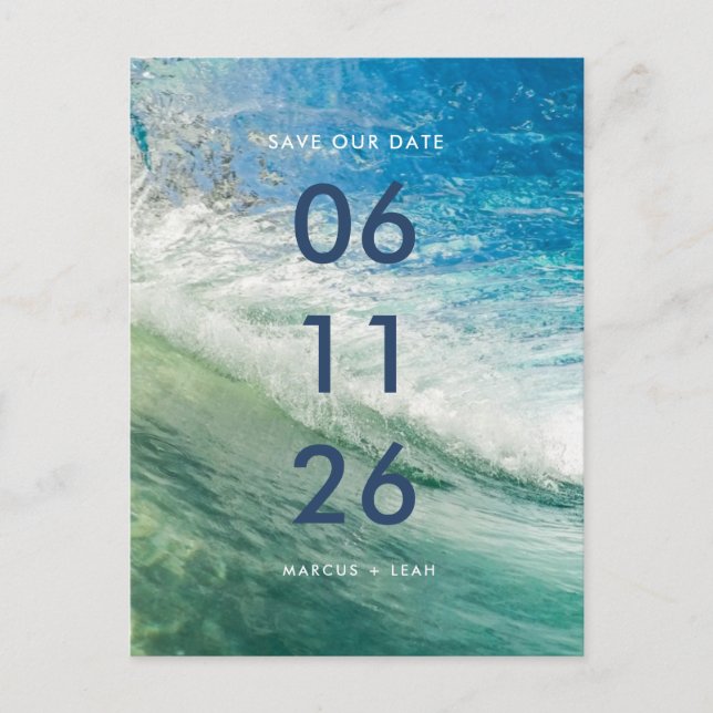 Wave Beach Ocean Wedding Save the Date Postcard (Front)