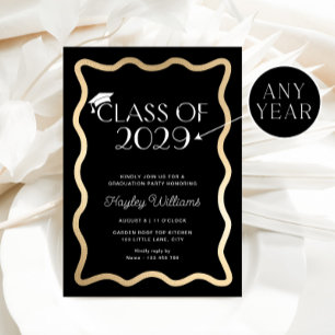 Wave Black Gold Graduation Party Invitation