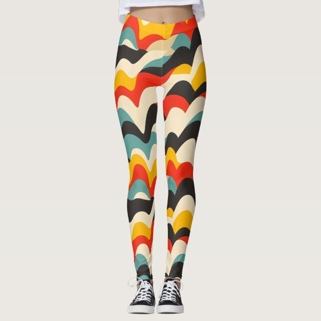 Wave Colour Retro Pattern Leggings (Front)
