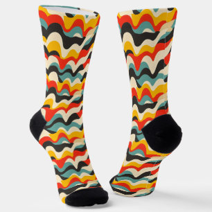 Wave Colour Retro Pattern Socks