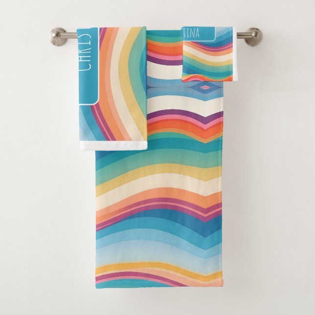 Wave Colourful Custom Personalized Pattern Bath Towel Set (Insitu)