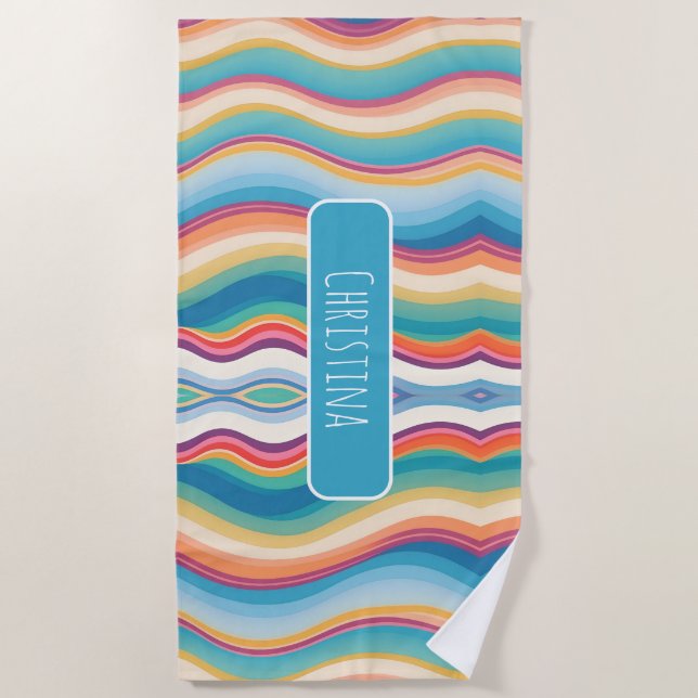 Wave Colourful Custom Personalized Pattern Beach Towel (Front)