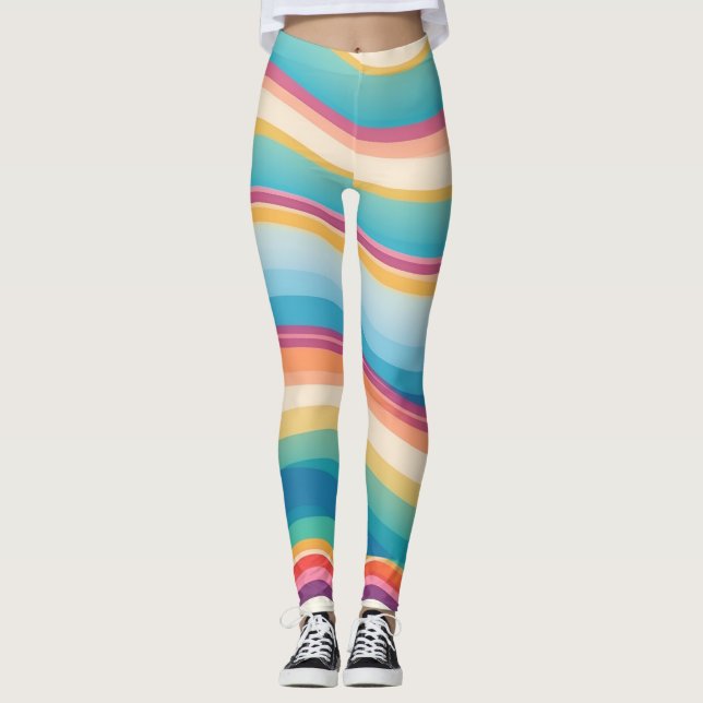 Wave Colourful Custom Personalized Pattern Leggings (Front)
