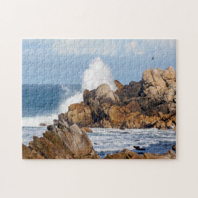 Wave Crashing Into Rocks Near Monterey Bay Puzzle (Horizontal)