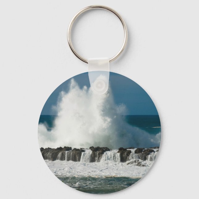 Wave Crashing over Shark's Cove Keychain (Front)