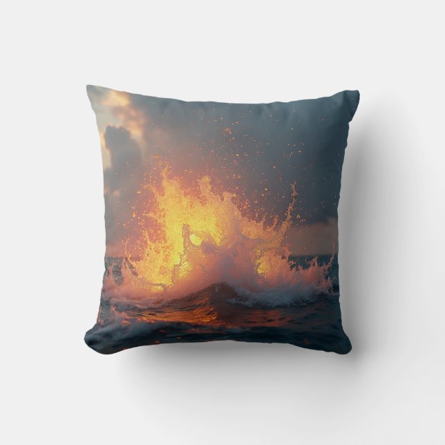 Wave crashing painting throw pillow (Front)