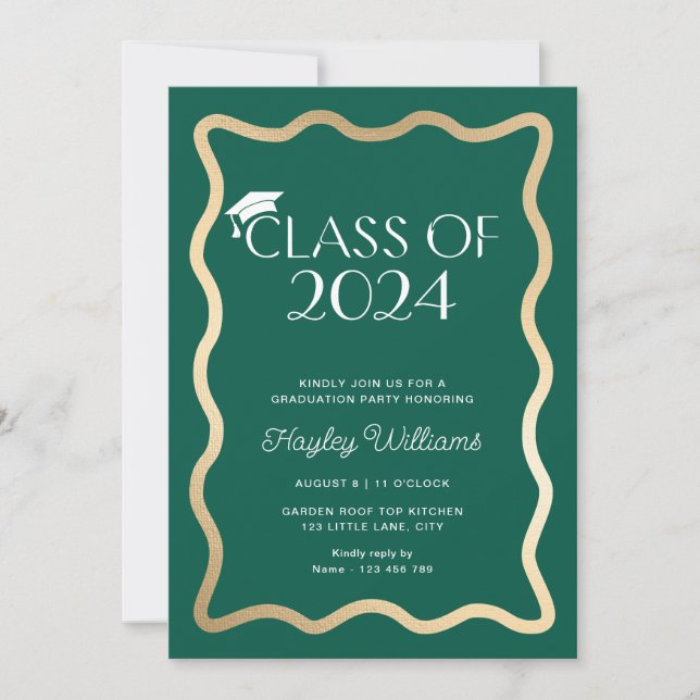 Wave Dark Green Gold Graduation Party Invitation (Front)