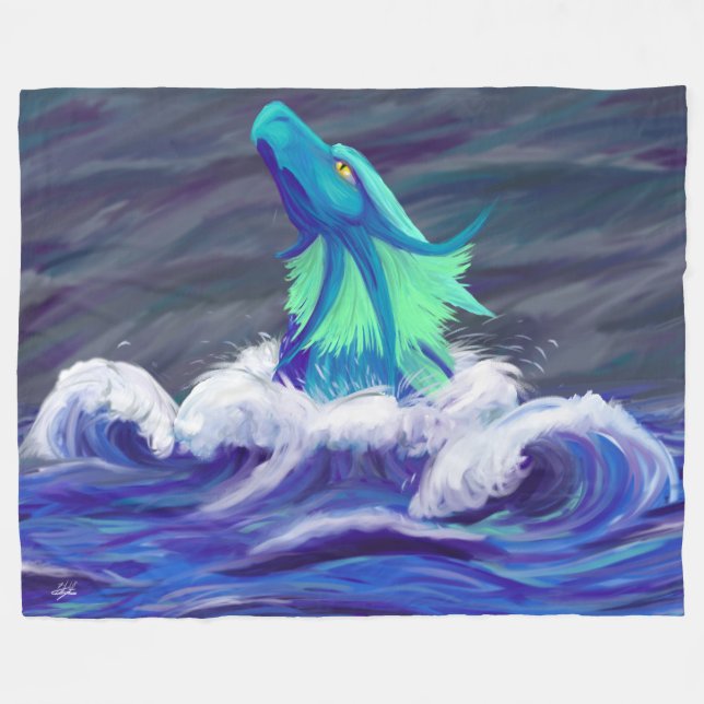 Wave Dragon Fleece Blanket (Front (Horizontal))