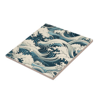 Wave Elegance: Hokusai-Inspired japanese art Tile