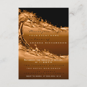 Wave Gold Brown Modern Abstract Corporate Birthday Invitation
