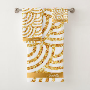Wave Gold Sun Glitter Boho Popular Collection Bath Towel Set