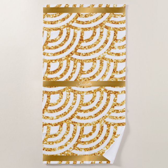 Wave Gold Sun Glitter Boho Popular Collection Beach Towel (Front)