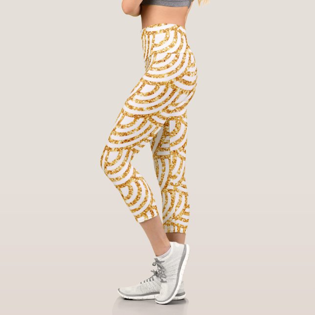 Wave Gold Sun Glitter Boho Popular Collection Capri Leggings (Left)