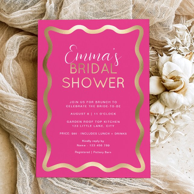 Wave Hot Pink Bridal Shower (Wave Hot Pink Gold Bridal Shower Invitation )