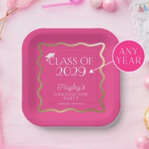 Wave Hot Pink Graduation Party Welcome Paper Plate