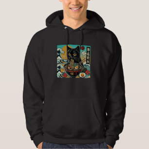 Wave Japanese Art Kitten Lover Cute Ramen Cat Hoodie
