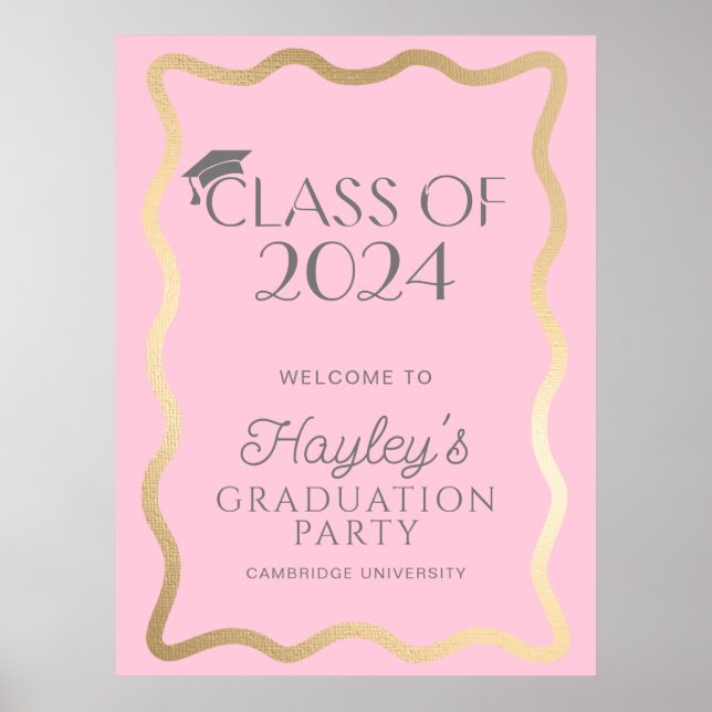 Wave Light Pink Gold Graduation Party Welcome Poster (Front)