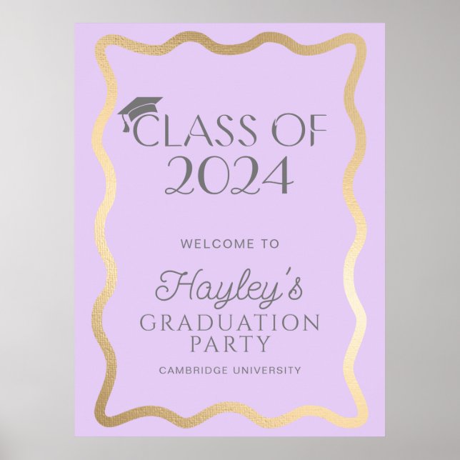 Wave Light Purple Gold Graduation Party Welcome Poster (Front)
