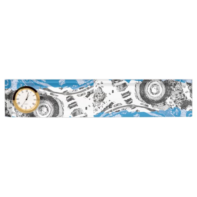 Wave Mechanism – Desk Nameplate with Clock 2" x 8" (Front)