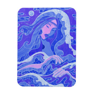 Wave, Mermaid, Fantasy Art Asian Girl, Blue & Pink Magnet