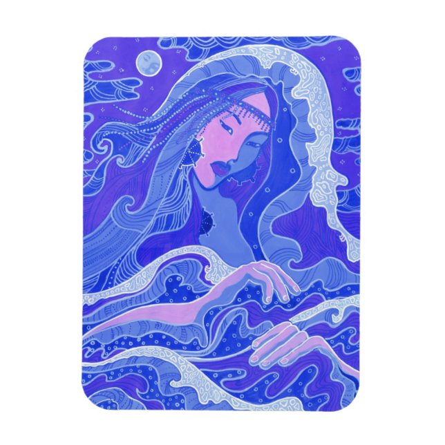 Wave, Mermaid, Fantasy Art Asian Girl, Blue & Pink Magnet (Vertical)