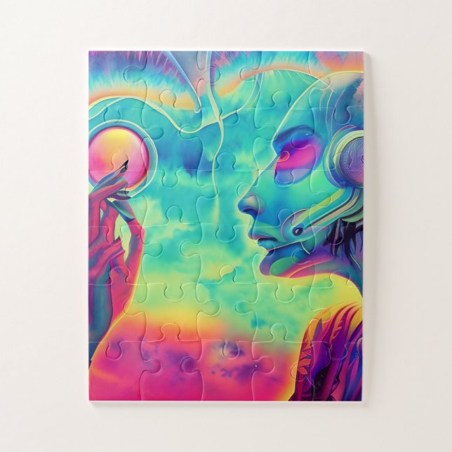 Wave music, the 80s styled Surreal landscape      Jigsaw Puzzle (Vertical)