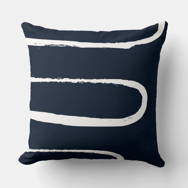 Wave Navy Blue Throw Pillow (Front)