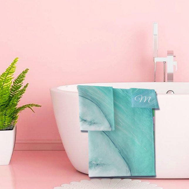 Wave Ocean Aqua Beach Blue Modern Scene Bath Towel Set (Creator Uploaded)