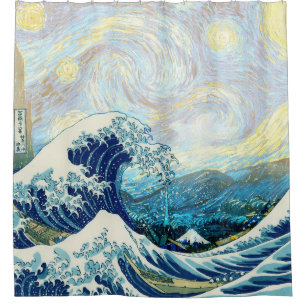 WAVE OF KANAGAWA IN STARRY NIGHT BACKGROUND