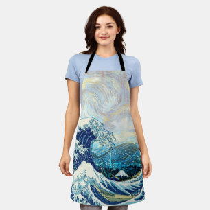 WAVE OF KANAGAWA IN STARRY NIGHT BACKGROUND APRON