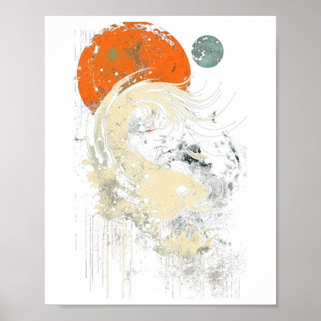 Wave Orange Black Surfing Graphic  Poster (Front)